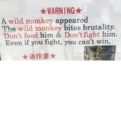WARNING A wild monkey appeared The wild monkey bites (5gp9rxjyqh)